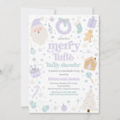 Invitation Joyeux petit Baby shower de Noël violet et argent (Devant)