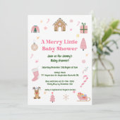 Invitation Joyeux petit Baby shower rose Noël (Debout devant)