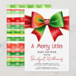 Invitation Joyeux petit bébé Noël douche rouge, vert nœud