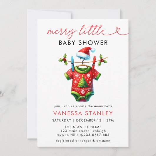 Invitation Joyeux petit Noël Baby shower Père Noël (Devant)
