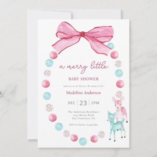 Invitation Joyeux petit Noël bébé fille douche (Devant)