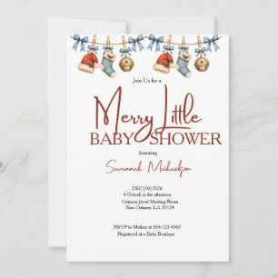 Invitation Joyeux petit Noël Fête de naissance bébé rouge et