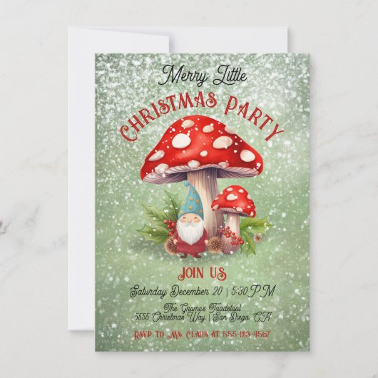 Invitation Joyeux petit Noël Gnome Toadstool Champhroom (Devant)