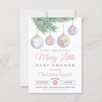 Invitation Joyeux petit Noël hiver bébé fille douche