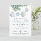 Invitation Joyeux petit Noël hiver bébé garçon douche (Debout devant)