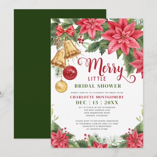 Invitation Joyeux Petite Fête des mariées de Noël Poinsettia (Devant / Derrière)