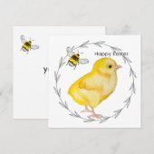Invitation Joyeux poulet de Pâques et fleurs de printemps (Devant / Derrière)