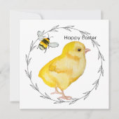 Invitation Joyeux poulet de Pâques et fleurs de printemps (Devant)
