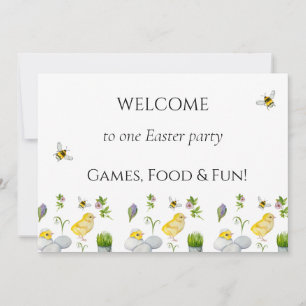 Invitation Joyeux poussin de Pâques et fleurs de printemps
