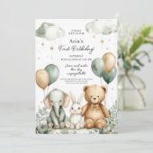 Invitation Joyeux premier anniversaire bébé safari (Debout devant)