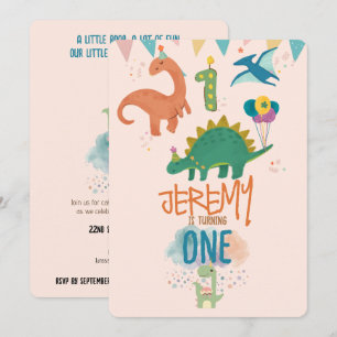 Invitation Joyeux Premier Anniversaire Dinosaure Mignon aux C
