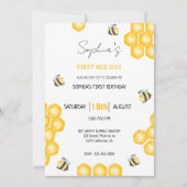 Invitation Joyeux Premier Anniversaire Fille Thème Abeille (Devant)