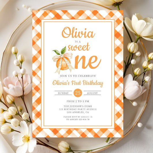 Invitation Joyeux premier anniversaire orange Citrus