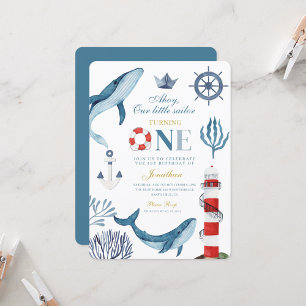 Invitation Joyeux premier anniversaire Petit Marin Baleine Na