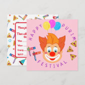 Invitation Joyeux Purim Festival Funny Clown Kids Party (Devant / Derrière)