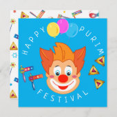 Invitation Joyeux Purim Festival Funny Clown Kids Party (Devant / Derrière)