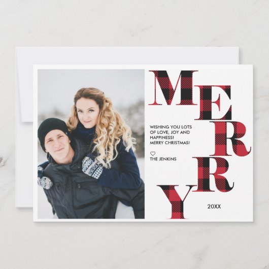 Invitation Joyeux | Red Buffalo Plaid Photo Holiday (Devant)