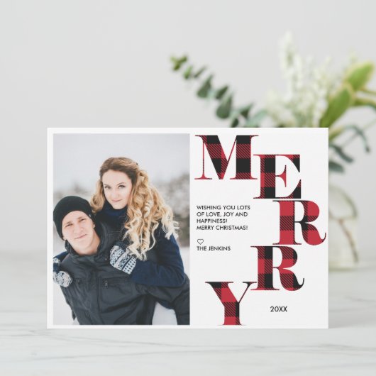 Invitation Joyeux | Red Buffalo Plaid Photo Holiday (Debout devant)