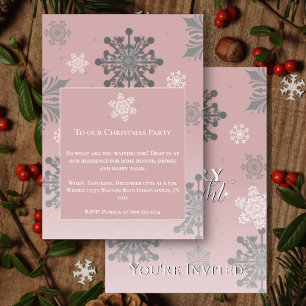 Invitation Joyeux rose et flocons de neige brillants Noël
