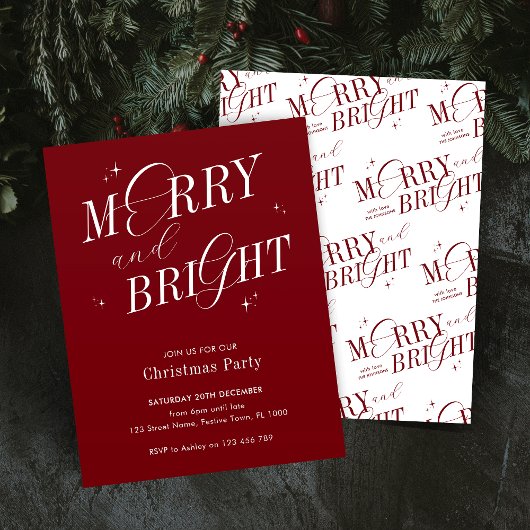 Invitation Joyeux & Rouge brillant Script élégant Noël modern