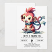 Invitation Joyeux singe moderne anniversaire (Devant / Derrière)