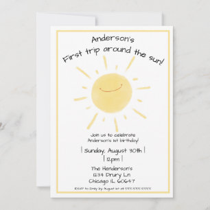 Invitation Joyeux soleil jaune Sexe Neutre 1er anniversaire