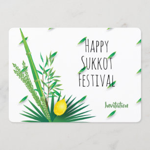 Invitation Joyeux Souccot Lulav et Etrog Aquarelle