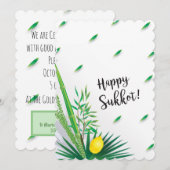 Invitation Joyeux Soukkot Lulav et Etrog Aquarelle (Devant / Derrière)