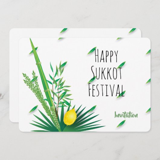 Invitation Joyeux Sukkot Lulav et Aquarelle Etrog (Devant / Derrière)