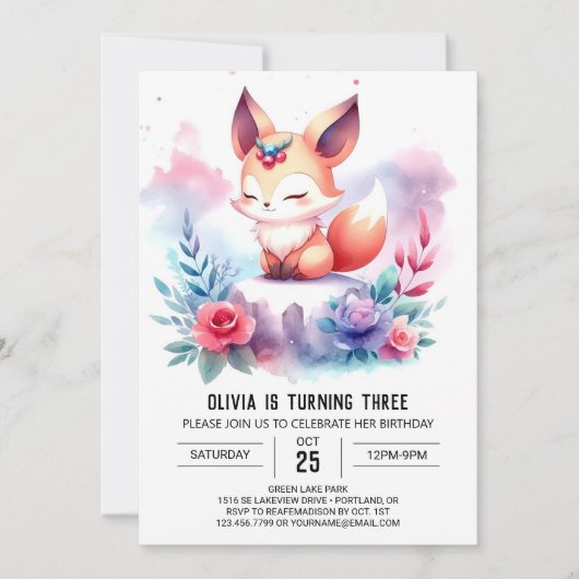 Invitation Joyeux Sweet Fox Anniversaire numérique (Devant)