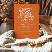 Invitation Joyeux Thanksgiving Moderne Écriture Orange Dîner