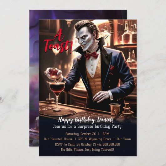 Invitation "Joyeux toast d'anniversaire, Vampire Bartender Vi (Devant / Derrière)