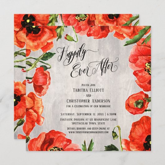 Invitation Joyeux toujours après les pavots rouges à la récep (Devant / Derrière)