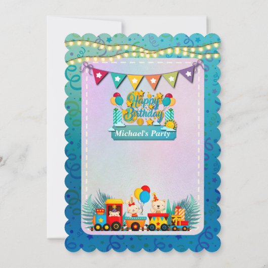 Invitation Joyeux Train D'Anniversaire Avec De Beaux Souhaits (Dos)