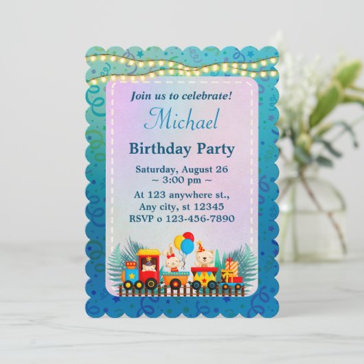 Invitation Joyeux Train D'Anniversaire Avec De Beaux Souhaits (Debout devant)