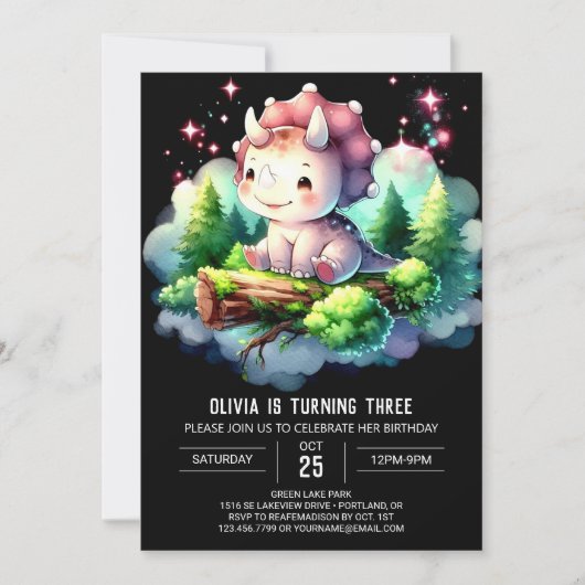 Invitation Joyeux Tricératops Boho Anniversaire (Devant)