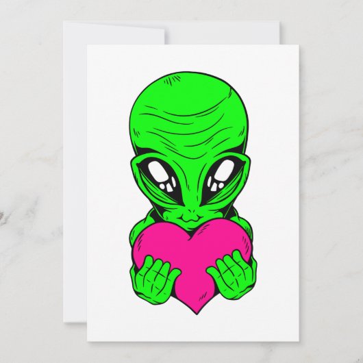 Invitation joyeux valentines jour alien coeur rose (Devant)