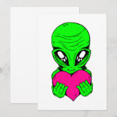 Invitation joyeux valentines jour alien coeur rose (Devant / Derrière)