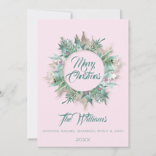 Invitation Joyeux ventre de Noël Turquoise Monogram Mint rose (Devant)