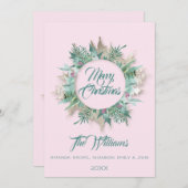 Invitation Joyeux ventre de Noël Turquoise Monogram Mint rose (Devant / Derrière)