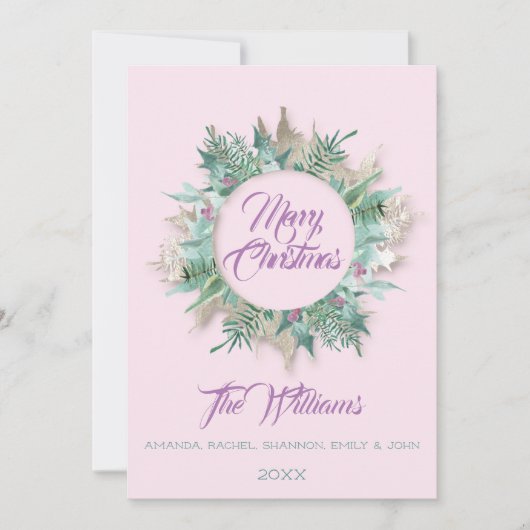 Invitation Joyeux ventre de Noël Wreath Monogramme rose viole (Devant)