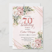 Invitation Joyful Blush Pink Shimmering Floral 70th Birthday (Devant)