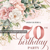 Invitation Joyful Blush Pink Shimmering Floral 70th Birthday