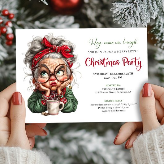 Invitation Joyful Holiday Grandma Comic Christmas Celebration