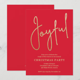 Invitation JOYFUL Or fêtes de Noël rouge en feuille de métal
