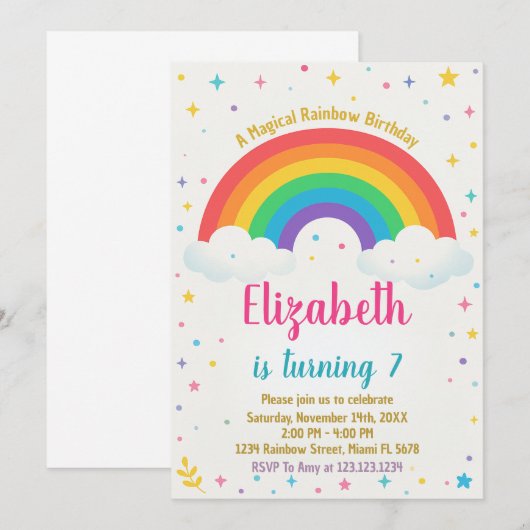 Invitation Joyful Rainbow Birthday (Devant / Derrière)