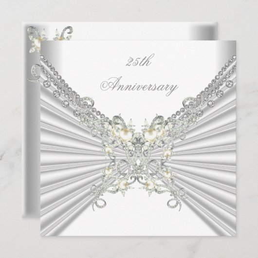 Invitation Jubilé 25 ans Blanc Perle d'Argent Jewel 2 (Devant / Derrière)