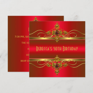 Invitation Jubilé 50 ans Élégant Riche Rouge Velours Or Bijou