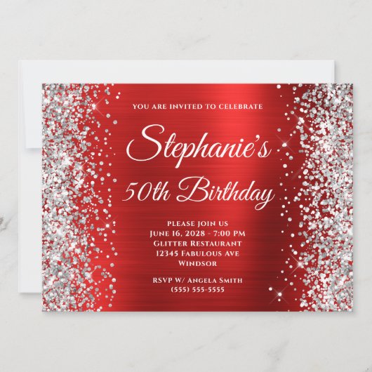 Invitation Jubilé 50 ans Monogramme Paillettes Argentées Papi (Devant)