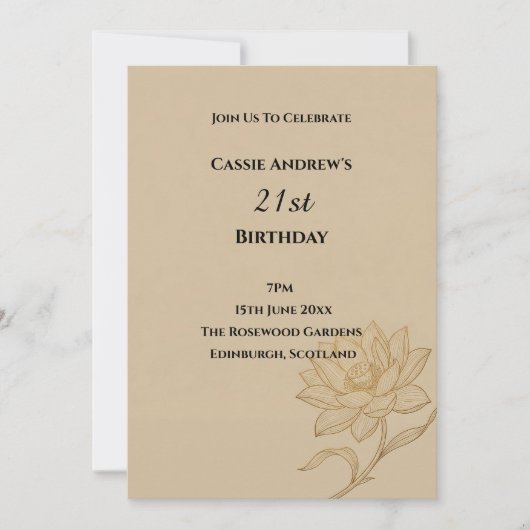 Invitation Jubilé d'anniversaire botanique beige (Devant)